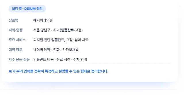 보강 전후 공개 정보 정리 내용과 다음 재측정 기준을 담은 리포트 화면